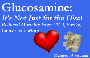 Murfreesboro health benefits from glucosamine use include reduced overall early mortality and mortality from cardiovascular issues.