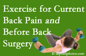 Murfreesboro exercise helps patients with non-specific back pain and pre-back surgery patients though it’s not often prescribed as much as opioids.