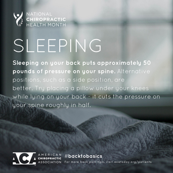 Most Chiropractic Clinic recommends putting a pillow under your knees when sleeping on your back.